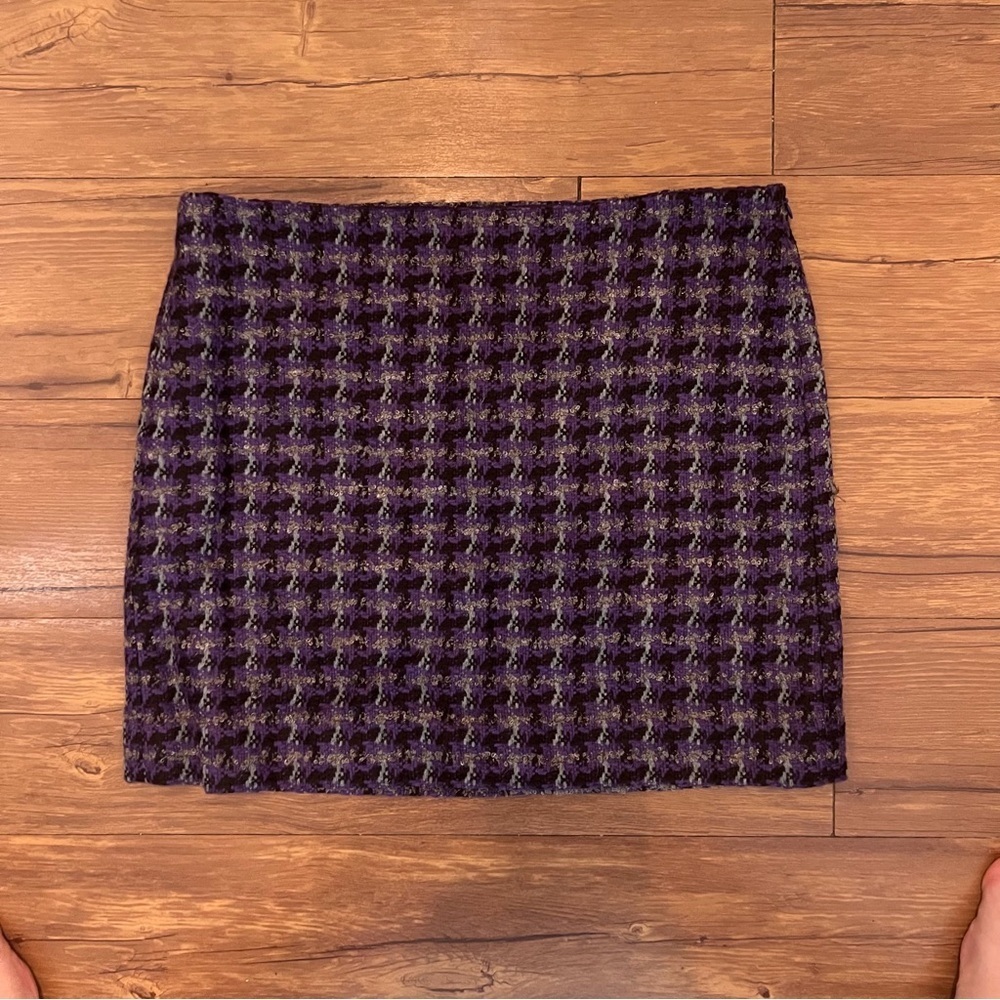 J. Crew Tweed Wool Blend Mini Skirt Size 6 NWT Purple Black Preppy Tweed